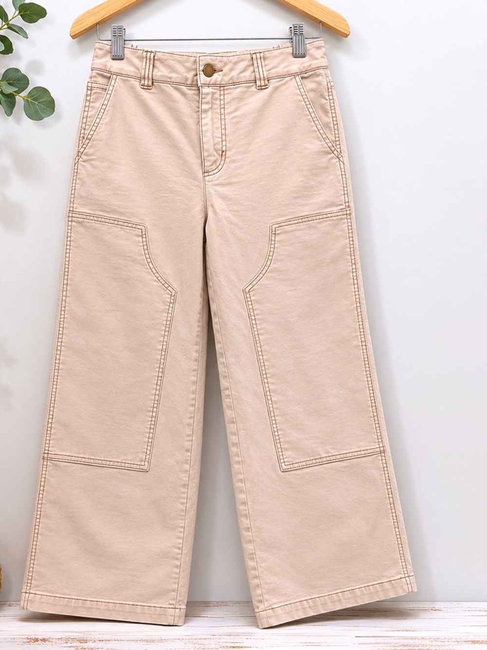 YFB Young Fabulous & Broke Oatmeal Wide Leg Utility Pants Lyocell Blend Large